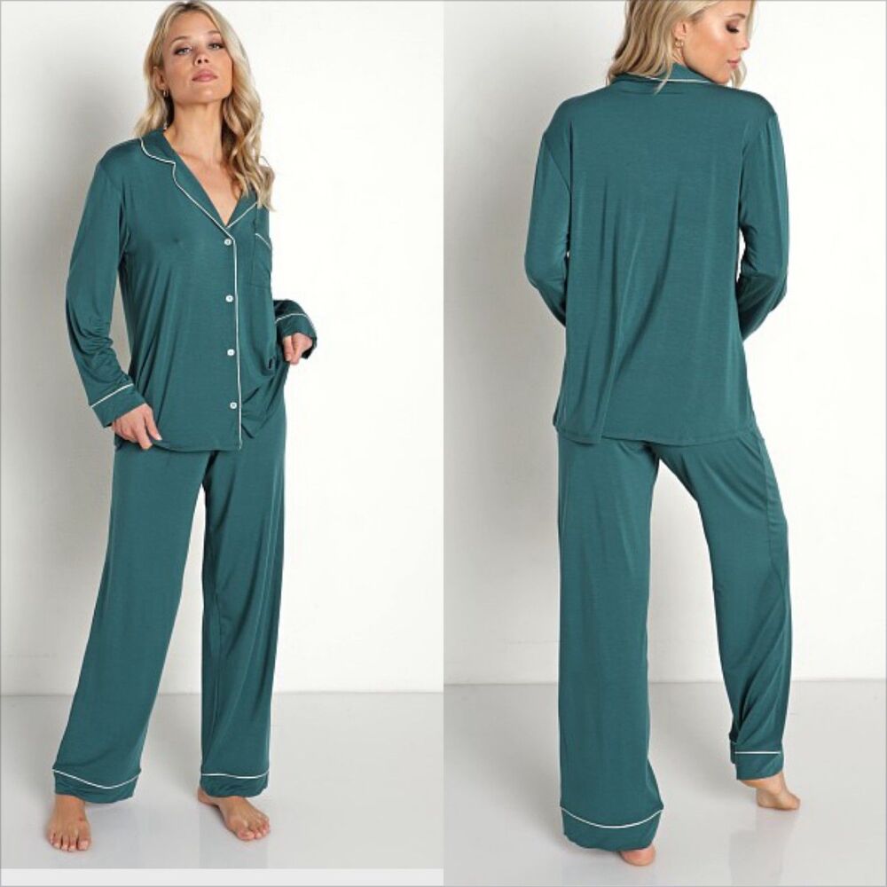 Eberjey Gisele Tencel Modal Long Pajama Set Size XL Evergreen